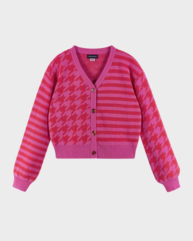 Girl's Houndstooth/Stripe Cropped Cardigan, Size 7-16